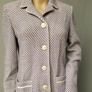 St. John Collection Blazer Jacket Sz 4 Ivory Cream Light Purple Wool Rayon Blend
